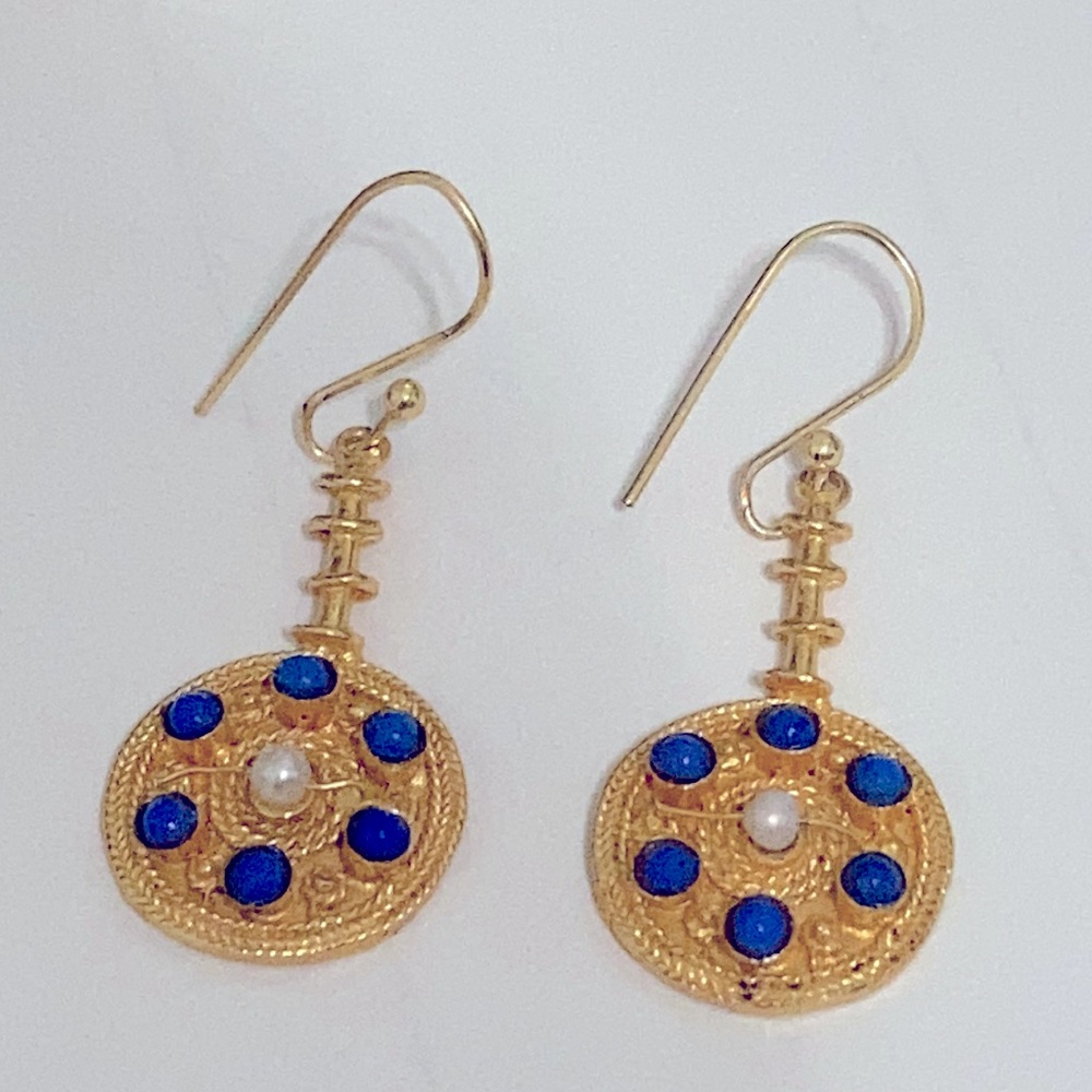 Beautiful gold turquoise pearl drop earrings